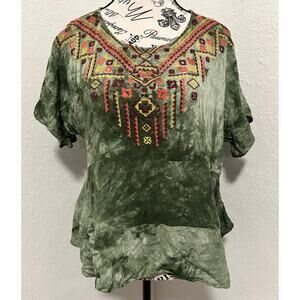 Umgee Boho Embroidered Tie Dye Top Size Small Tribal Style Colorful Embroidery